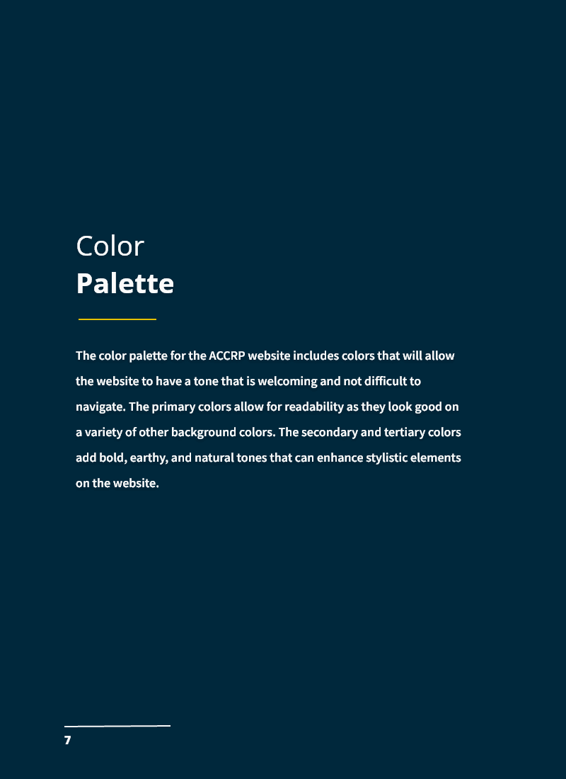 Image of the Color Palette page from the ACCRP Website Branding Style Guide