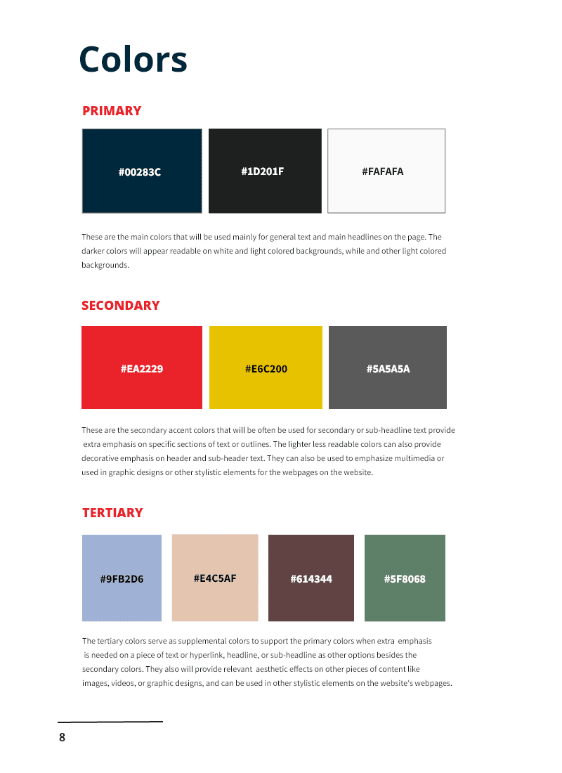 Image of the Colors page from the ACCRP Website Branding Style Guide