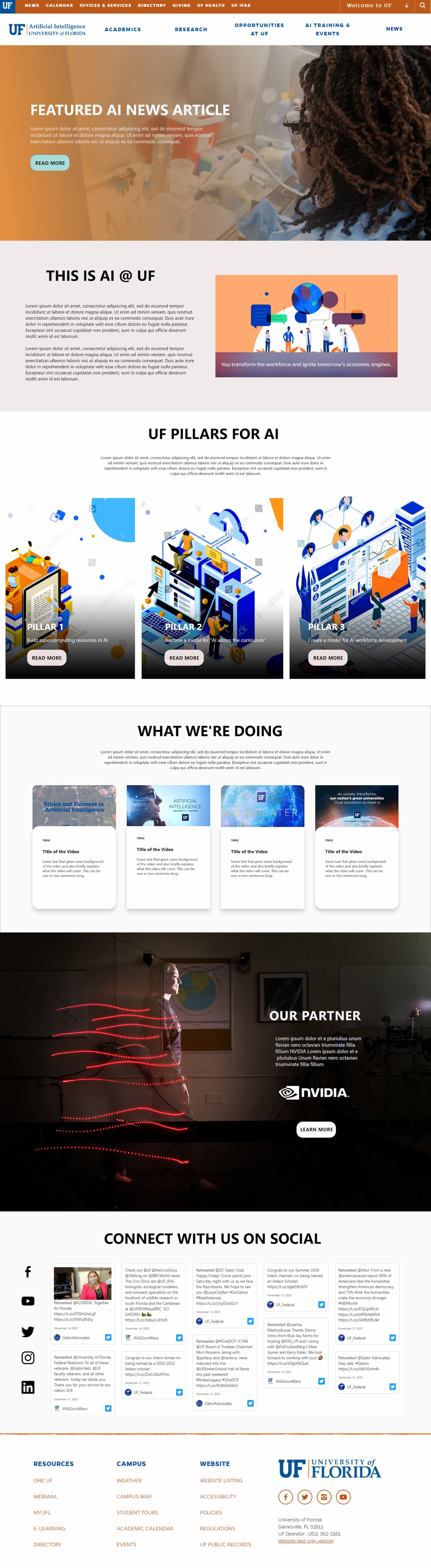 Image of the AI UF homepage mockup from Adobe XD