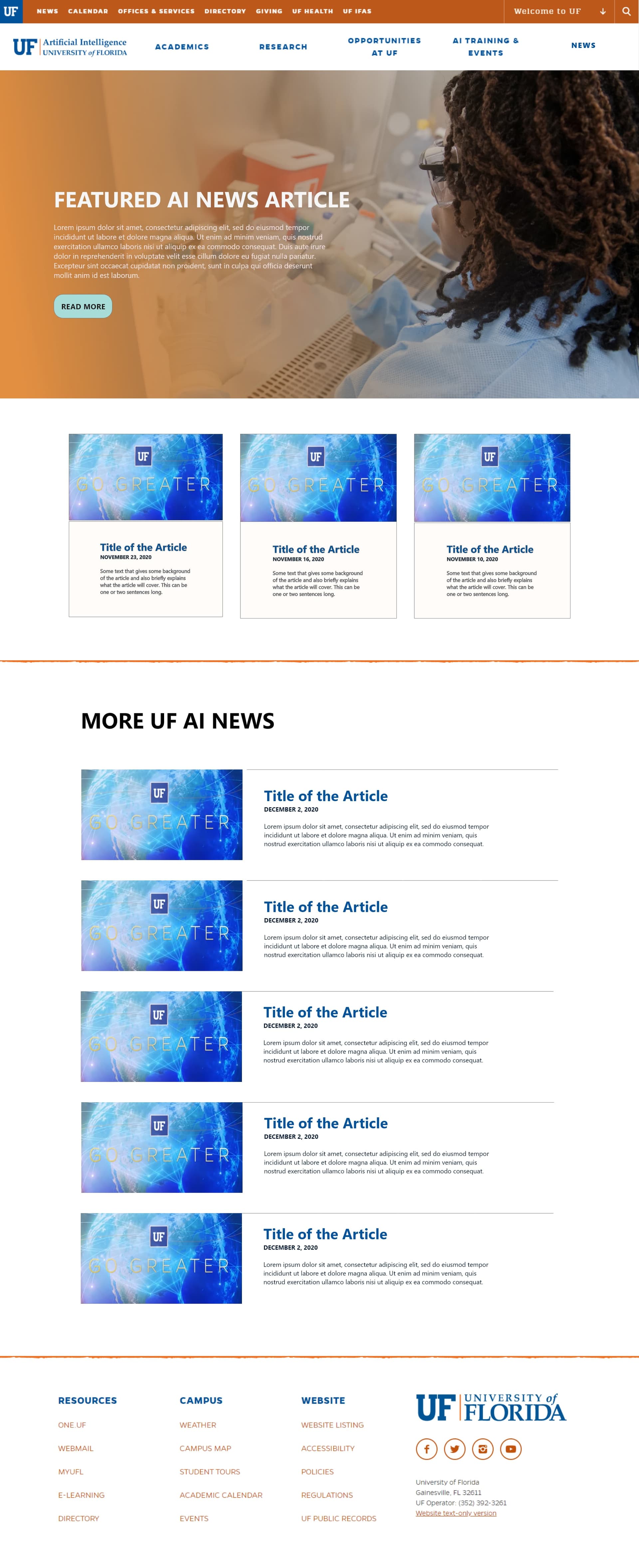 Image of the AI News page mockup from Adobe XD