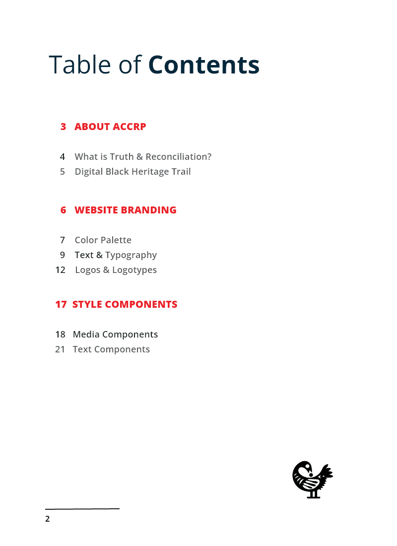 Image of the Table of Contents page from the ACCRP Website Branding Style Guide