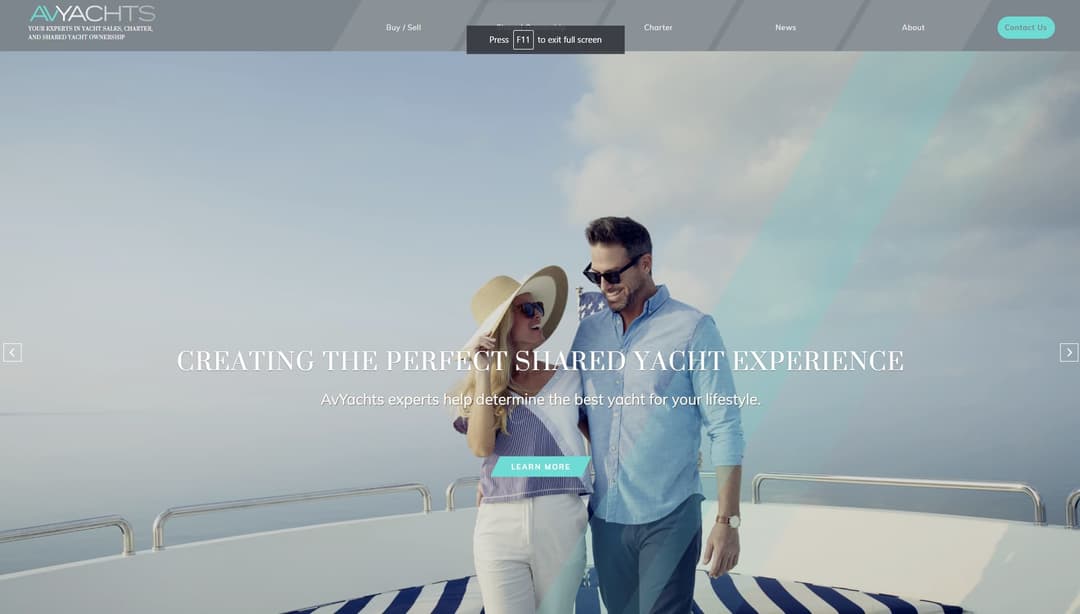 A screencapture of the AvYachts website.