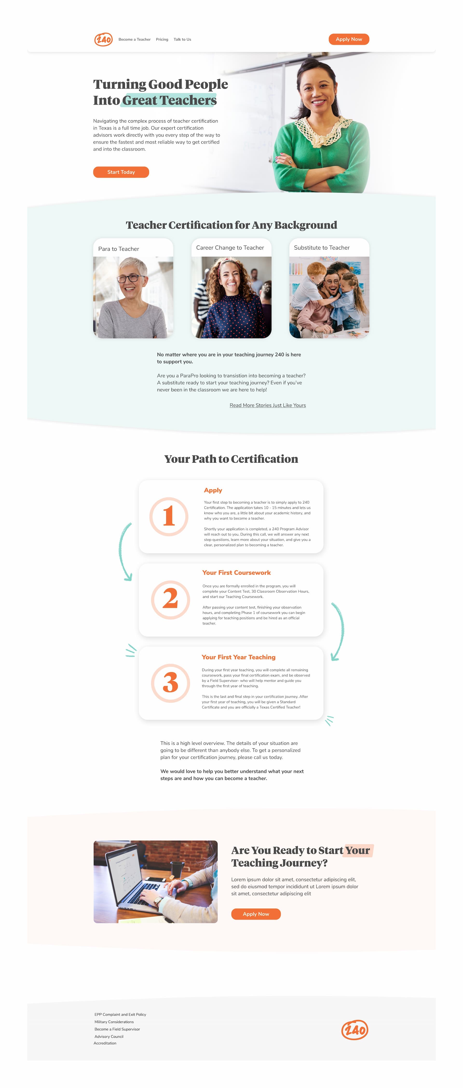 Image from the homepage Figma mockup for 240 Certification website