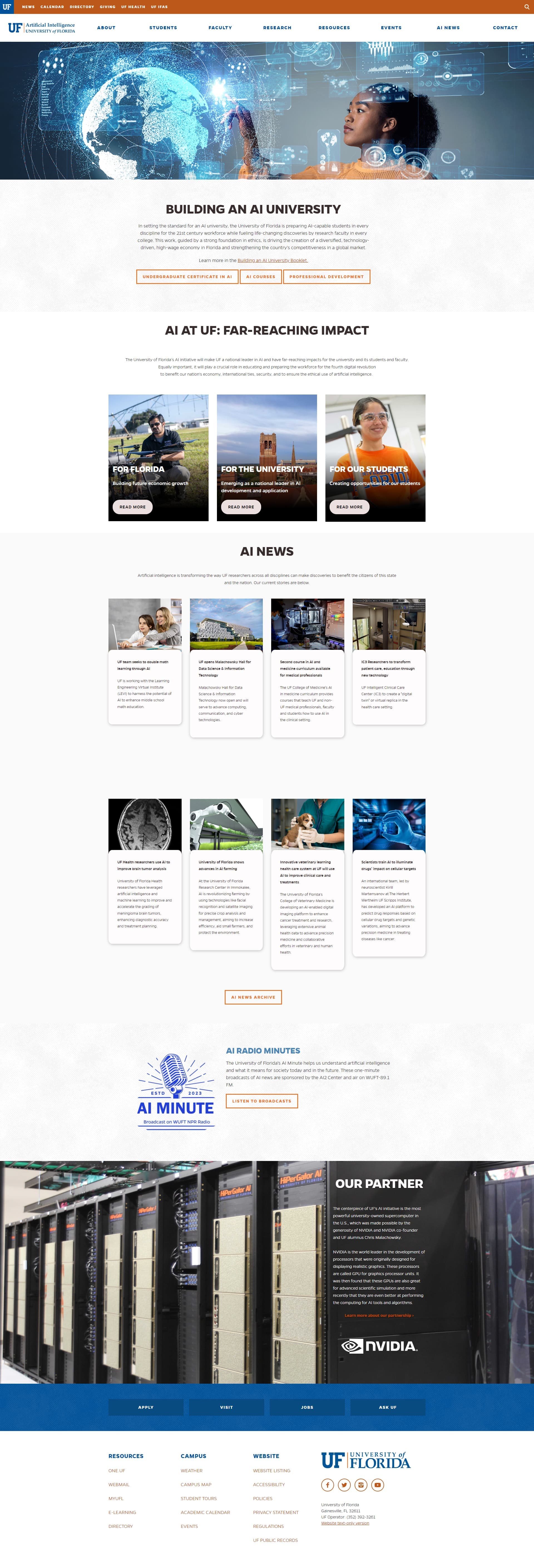 Screenshot of the current AI UF Homepage