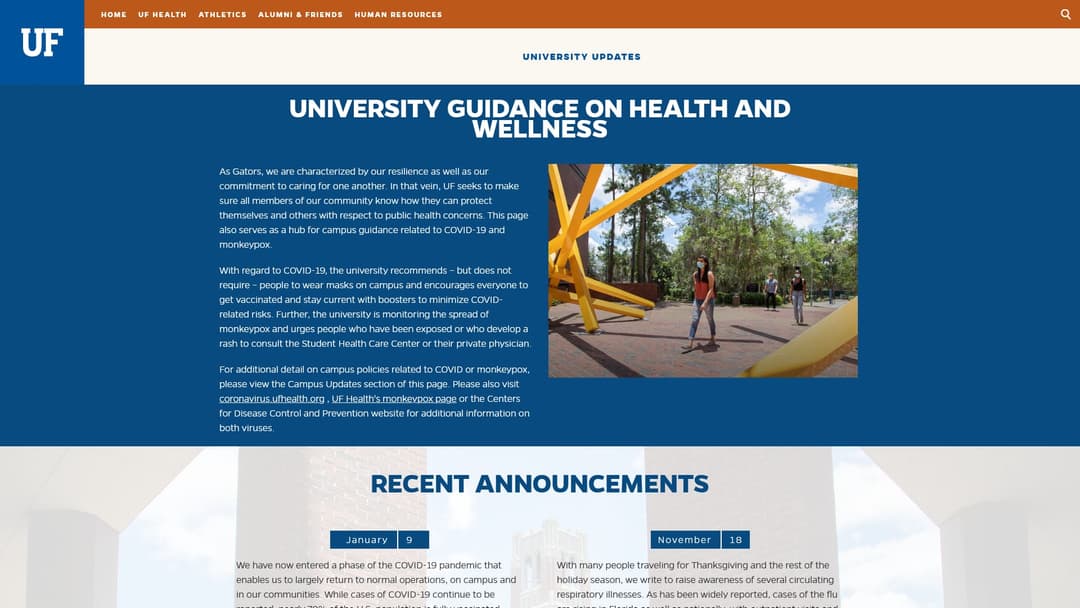 A screencapture of the UF Wellness website.